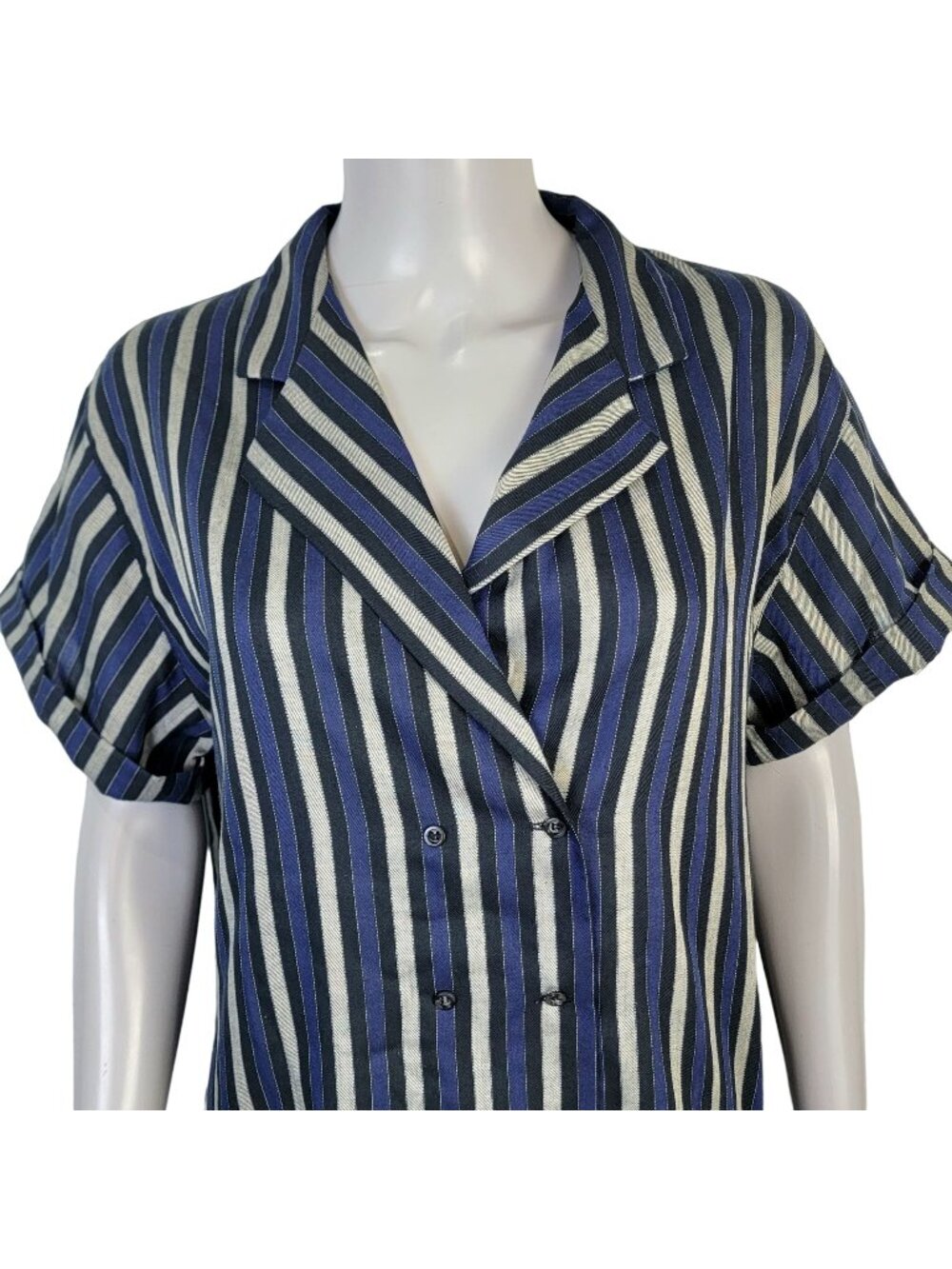 Haggar Vintage 80s Stripe Shirt Women 14 Button Blouse Short Sleeve Work Fall XL